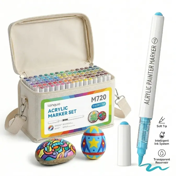 languo 288/240/192/96/24-Colors Acrylic Paint Markers, Soft Brush Tip Marker Pens Set with Marker Bag, Acrylic Paint Pens for Fabric, Wood, Stone, Canvas, Glass, Egg, Rock Painting, DIY Crafts and Art Supplies artist office school student gift