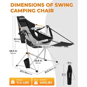 KingCamp Hammock Chair with Footrest – Heavy Duty Swinging Rocking Camping Chairs for Adults up to 400lbs, Folding Portable Oversized Rocker with Cup Holder & Pillow for Outdoor Beach Lawn RV Sports
