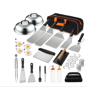 Mibote Stainless Steel Griddle Accessories Kit with Spatula, Scraper, Basting Cover & Grill Tools , Count:35