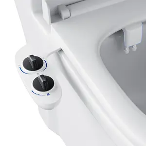Garvee Dual Nozzle Bidet Attachment with Adjustable Water Pressure, Stainless Steel Inlet, Non-Electric Cold Water Sprayer, Ultra Slim Black Toilet Seat Attachment