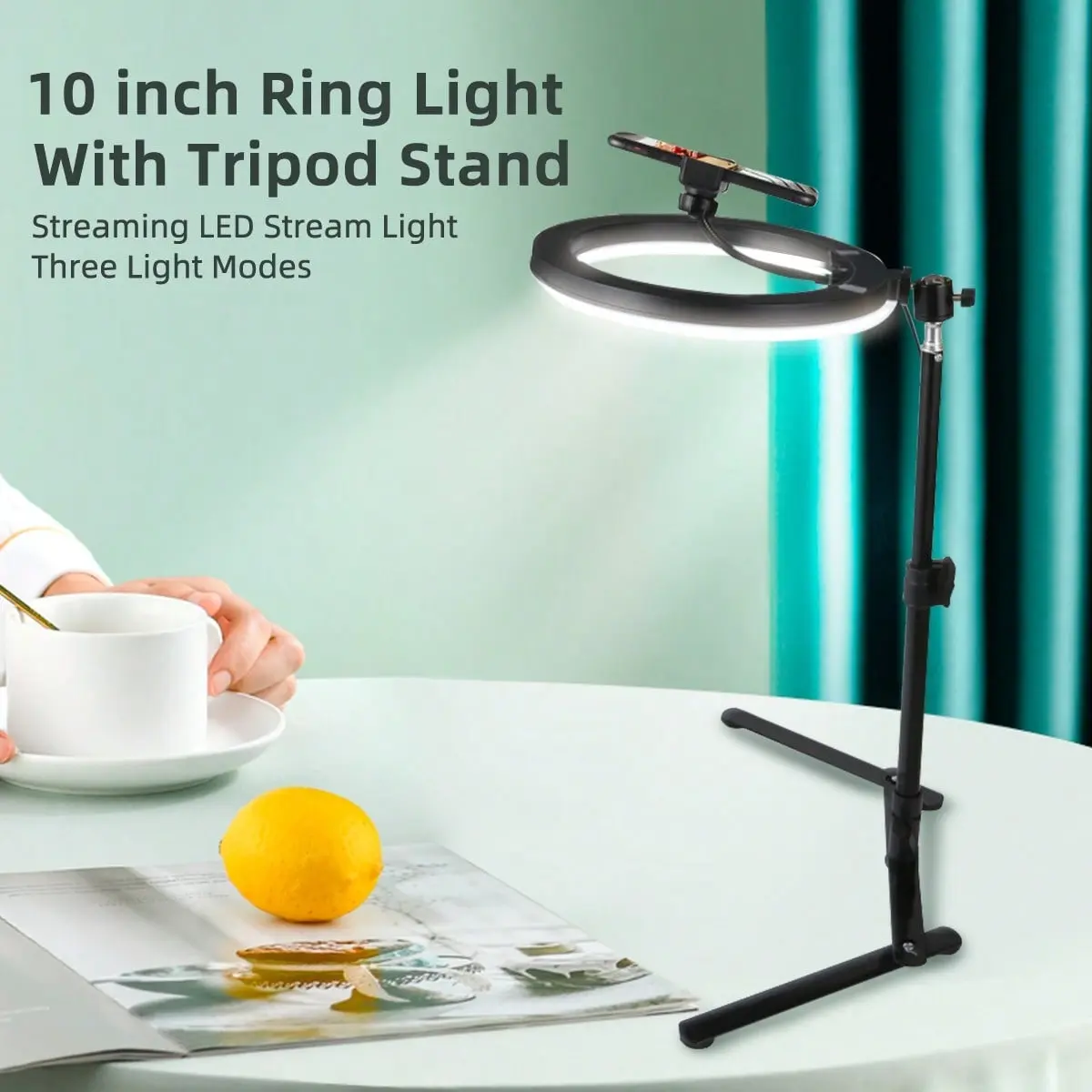 10.24-in Circular Light Strip Tripod with Gear Pan, USB-Charged No-Battery Smartphone Accessory, Tech Accessory for Live Streaming & Desktop Photography, Accessories, Tech Accessories