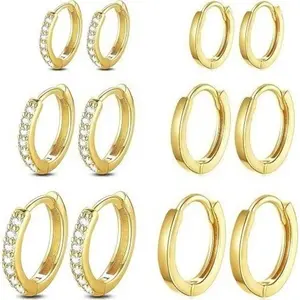 6 Pairs Stainless Steel Gold Small Hoop Earrings for Women, Hypoallergenic Tiny Cubic Zirconia Cartilage Huggie Earring Sets for Multiple Piercing Trendy Jewelry 8/10/12mm - Home Improvement.