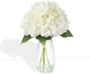 5-Piece Artificial Hydrangea Arrangement in Glass Vase - Fade-Resistant Silk Flowers with Faux Water for Table Centerpieces-White