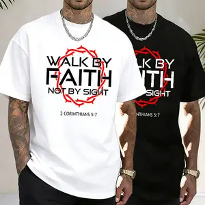 Faith-inspired men’s heavyweight oversized T-shirt, “Walk by faith not by sight,” thorn print, Bible verse theme, loose fit, pure cotton, drop-shoulder short sleeves