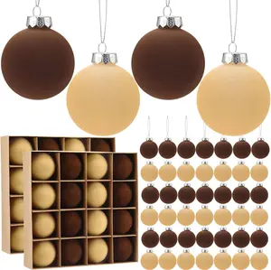 48 count  Christmas Balls Bulk 3.15 Inch Flocked Ball Ornaments Xmas Plastic Decorative  Ornaments for Holiday Party Christmas Tree Decorations (Beige,Brown)