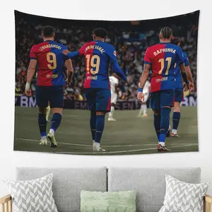 Barcelona Team Back View Lewandowski, Yamal, Raphinha Photo 3D Digital Print, Flocked Texture, Naked Eye 3D Effect, Soft to the Touch Suitable for Home and Outdoor Decor, Perfect for Bedroom, Living Room, Party, Easy to Install Wall Decoration,