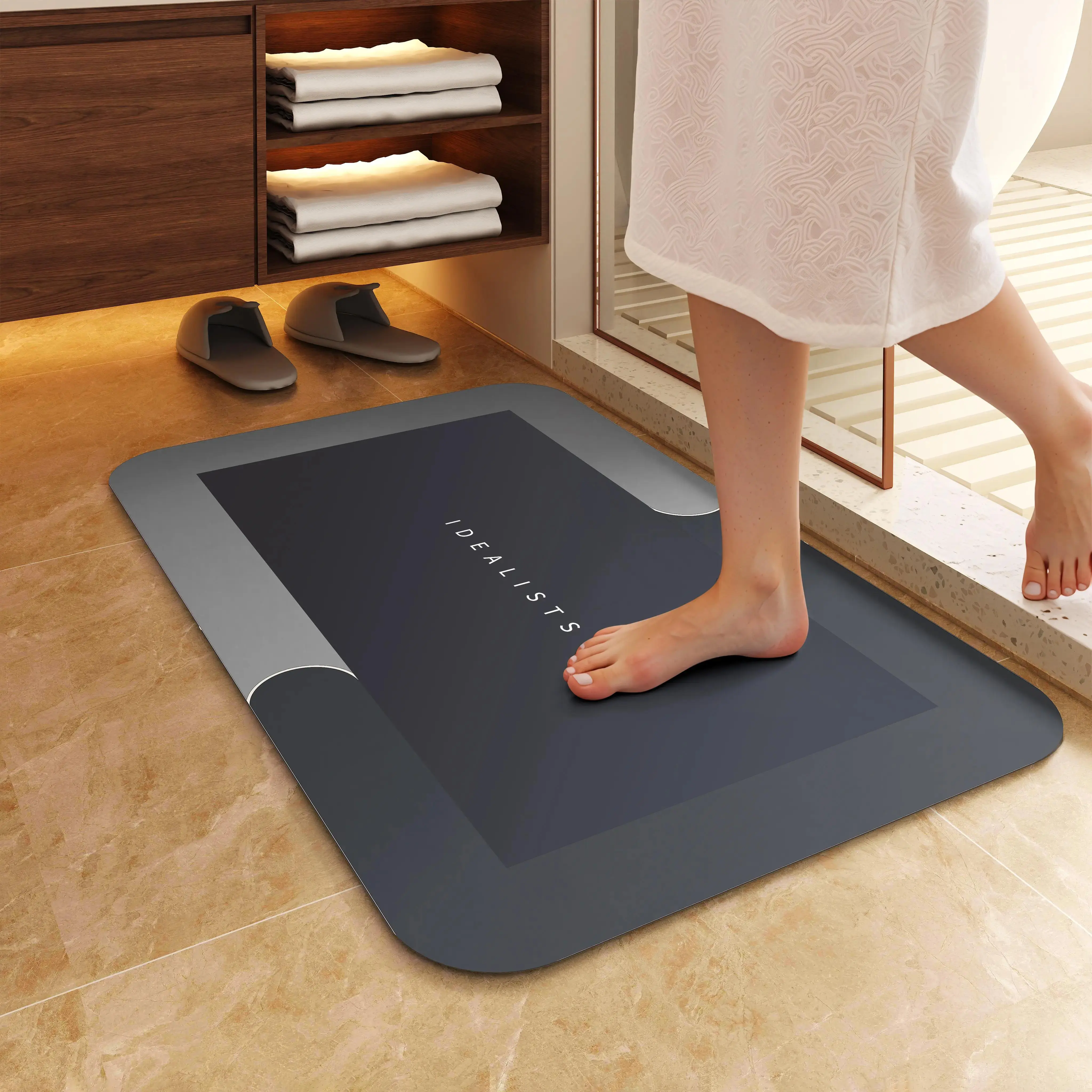 Diatomaceous Earth Bath Mat, Super Absorbent Quick Dry Non-Slip Bathroom Rug, Soft Stone Bath Mat with Rubber Backing, Modern Minimalist Floor Mat for Shower, Kitchen and Bathroom，machine washable， Water Absorbing Floor Mat