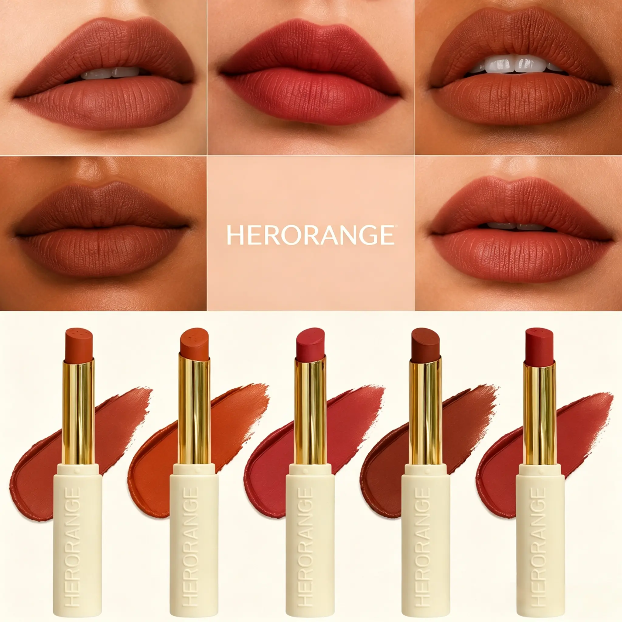 HERORANGE 5-Piece Velvet Matte Lipstick Set, Gentle Creamy Soft-Focus Cosmetic, Non-Drying Smooth Application, Long-Lasting Buildable Nude Brown Shades, Clean Girl Makeup, Office Wear, All Skin Tones Friendly, Lightweight Comfortable Flawless, Ideal Gift,
