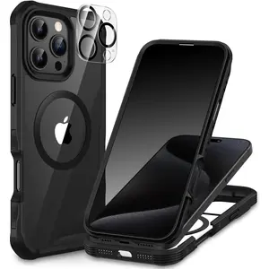 Magnetic Privacy for iPhone 16 Pro Case [Compatible with Magsafe] Full Body Phone Case Built-in 9H Tempered Glass Privacy Screen Protector and Camera Lens Cover, Shockproof Bumper - Black