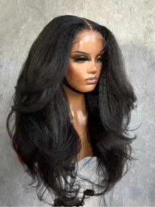 Black-Soft 30-Inch 180 Density Twist Yaki Kinky Wave Wig, Glueless Pre-Plucked Heat Resistant Daily Wear Lace Front Wig, Glueless Ready To Wear Wig, Synthetic Lace Wig