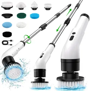 WHATOOK Electric Spin Scrubber Bath Tub Power Scrubber with Long Handle & Replaceable Heads, Cordless Shower Brush for Deep Cleaning, 7/9-in-1 Design, Telescopic Arm, Flexible Length Adjustment Spin Scrubber Kit Scrubberbrush