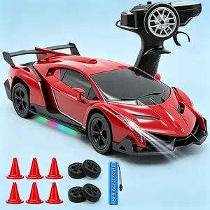 1:24 Officially Licensed Veneno RC Drift Car – 4WD 2.4GHz Remote Control Car with LED Lights, 15KM/H High Speed, Rechargeable 800mAh Battery, Birthday Gift for Kids Boys 8-12, Red