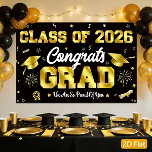 2026 Graduation Party Decorations - Black Gold Graduation Backdrop Grad Class of 2026 Graduation Party Supplies Congrats Grad Banner Backdrop Wall Decor