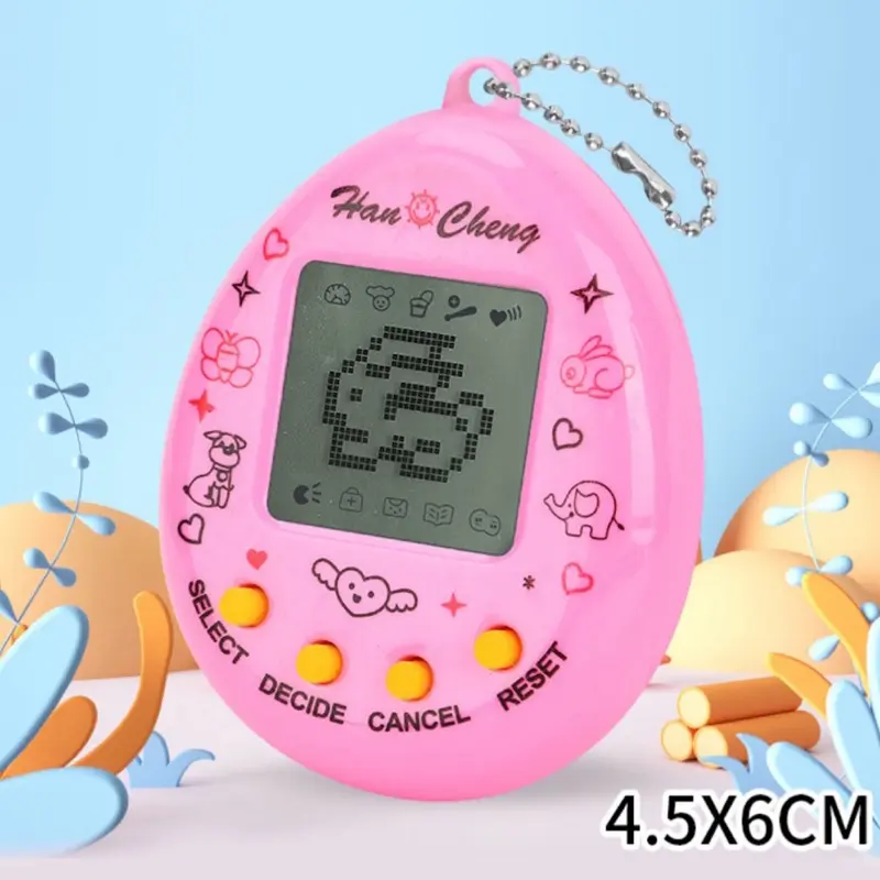 Han Cheng Mini Electronic Virtual Pet Machine Keychain Retro Handheld LCD Screen ABS Plastic Portable Game Toy Pocket Gift 4.5x6CM