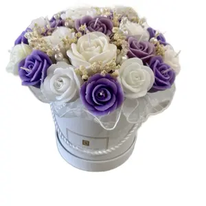Lavender Rose Candle Bouquet Handcrafted with Soothing Lavender Scent Beautiful Decorative Arrangement in Elegant Box