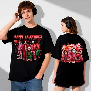 Double-sided Pure Cotton Printing Gothic Valentine Horror T-shirt, Trendy Creepy Babe Women’s Crewneck, Comfortable Breathable Machine Washable Multi Sizes Valentine Present