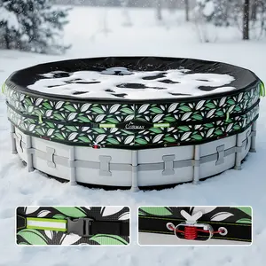 UIRWAY Winter Pool Cover for Above Ground Round Pools UV & Cold Resistant with Tearproof Tarp & Cable System Green Leaf Design