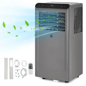 8000 BTU portable air conditioner, suitable for rooms under 350 square feet, with remote control | 3-in-1 air conditioning unit, digital display, 24-hour timer, sleep mode | including window installation kit