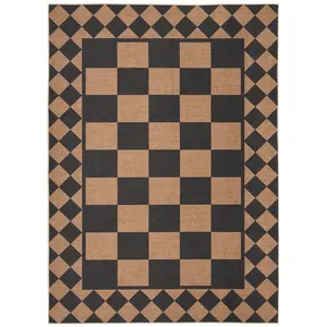 Washable Jute Area Rug 8x10 – Checkered, Non-Slip, No outbuilding, Hand Woven Geometric Carpet for Indoor Outdoor Use in Living Room, Bedroom, Patio, Dining Room – Farmhouse Style, Brown – Three Colors, USA, 8x10ft (244x305cm)
