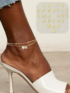 Initials Letter Design Anklet, Zircon Inlaid Anklet for Women, Fashion Jewelry for Party, Daily Clothing Decor, Trendy Exquisite Jewelry for Gift