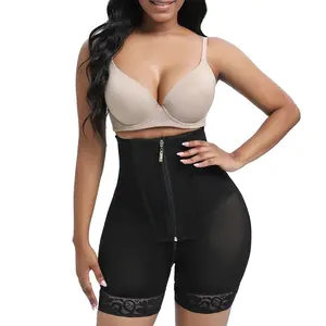 OEM & ODM Women's High Compression Shapewear for Summer Plus Size Breathable Everyday Panti with Tummy Control Double-layered Elastic Fabric Hook-and-Eye Closure High-Waisted Leggings Fit Womenswear Sea Short Stretchy Strip