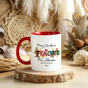 Personalized Name Christmas Mug, Teacher Christmas Gift, Teacher Coffee Mug, Holiday Mug, Xmas Gift for Teacher, Thank You Gift LERSK3