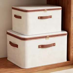 Rigid Storage Box with Lid and Zipper Closure, Cotton Linen Material, Ideal for Bedroom Closet Organization, Underwear Socks Organizer