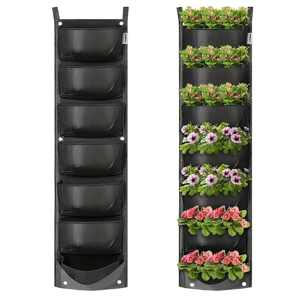 7-Pocket Vertical Garden Wall Planter - Outdoor Planters - Wall Planters for Outdoor Plants - Perfect for Herbs, Succulents, Flowers & More - Waterproof Flowerpot Bag for Home Decoration, Patio, Balcony, Garden & Christmas Decor!