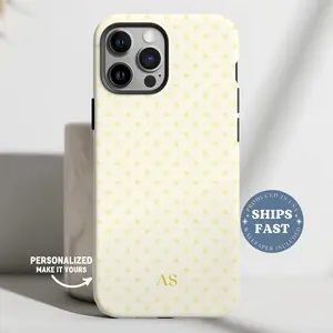 Personalized Yellow Polka Dot Phone Case for iPhone 17 16 15 14 13 Initials iPhone Case Polka Dot Phonecase Monogram Custom Phonecase Yellow