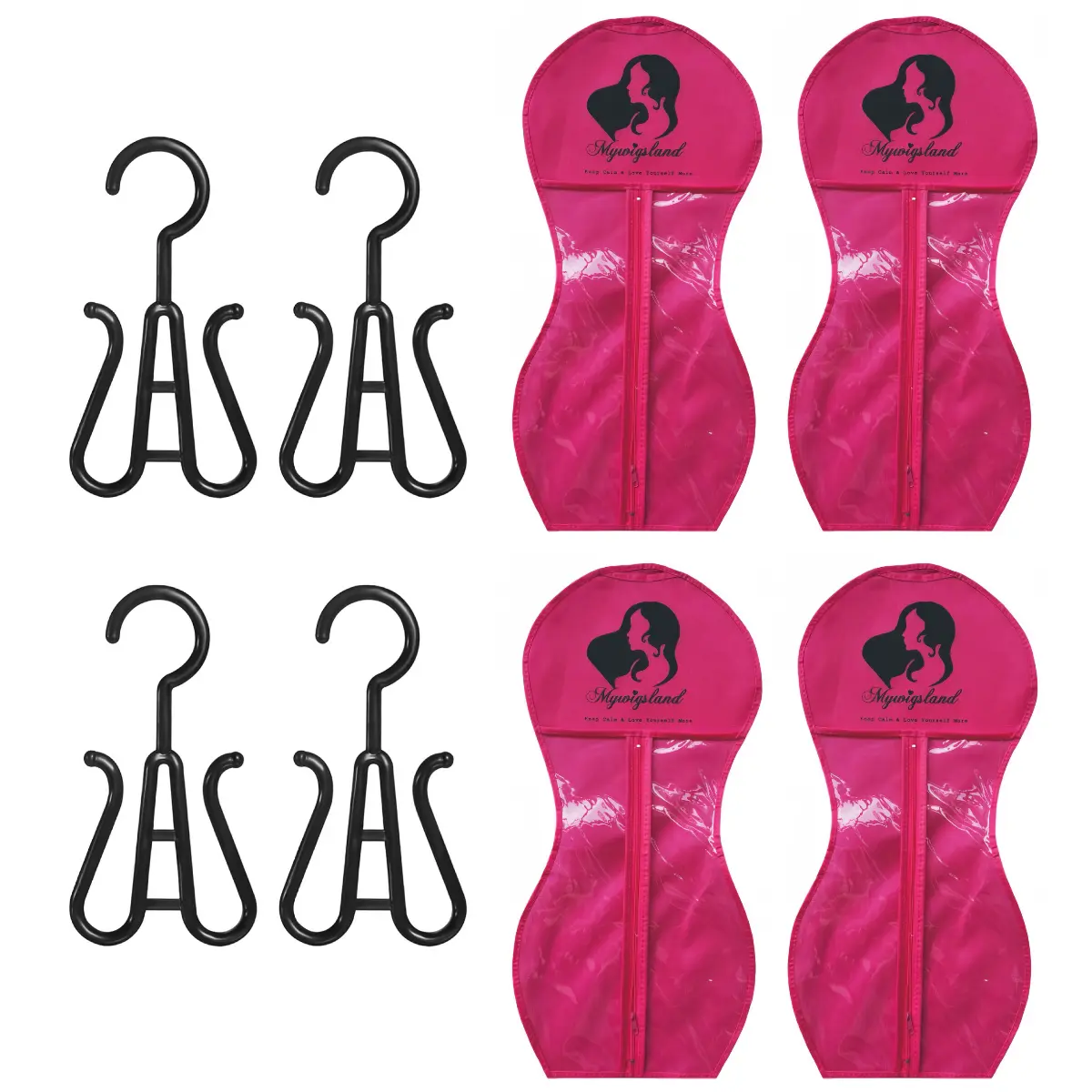 4 sets hourglass Wig Storage Bags with Hangers for Protecting and Styling Wigs & Extensions