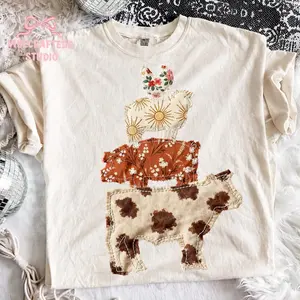 Comfort Colors Western Cow Faux Patchwork Vintage T-shirt Hen Pig Lamp Retro Tshirt Country Western Tshirt Design Farm Animal Western Animals