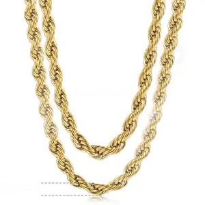 Set of 2Pcs Gold Plated Stainless Steel 3/5/7mm Twisted Rope Chain Necklaces for Men & Women 18-30 Inches Durable Unisex Christmas Gift