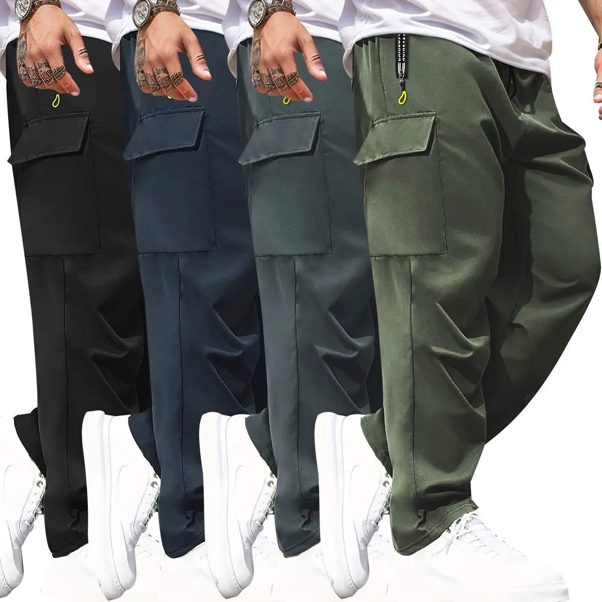 Men's Camouflage Cargo Pants, Athletic Joggers with Zipper Pockets for Casual Wear and Workouts, Menswear Activewear, Plain, Sports Clothes, Trouser, Mens Clothing, Fashion Apparel, Fitted