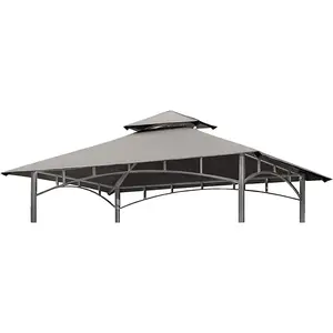 Grill Gazebo Replacement Canopy Top -  5x8 Gazebo Roof Double Tiered Outdoor BBQ Roof Cover Grill Shelter Only Fit for Model L-GG001PST-F (Gray)