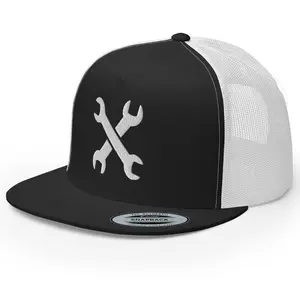 RIVEMUG NG Wrench Flat Bill Trucker Hat High Crown Adjustable Cap Mechanic Hat