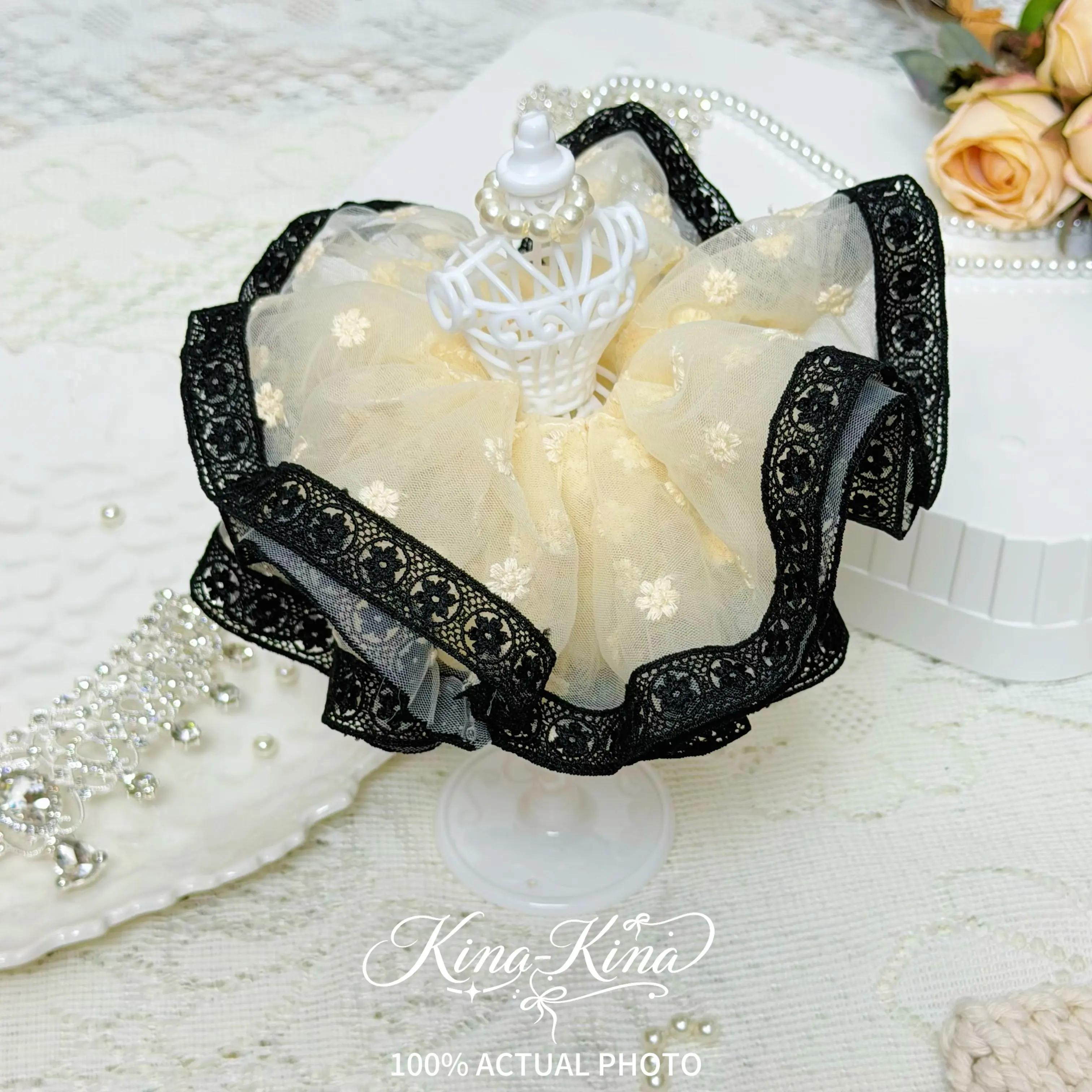Romantic Lace-Trim Tulle Hair Scrunchie | Oversized Ponytail Holder for Bridesmaids, Weddings & Everyday Chic