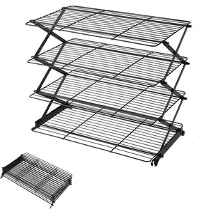 【TikTokshopForyou】4-Tier Upgraded Collapsible Cooling Rack withAdjustable 3 Setting Design Stackable Roasting CookingDrying Wire Cooling Rack for Cookies Baking Gifts forWomen Bakeware