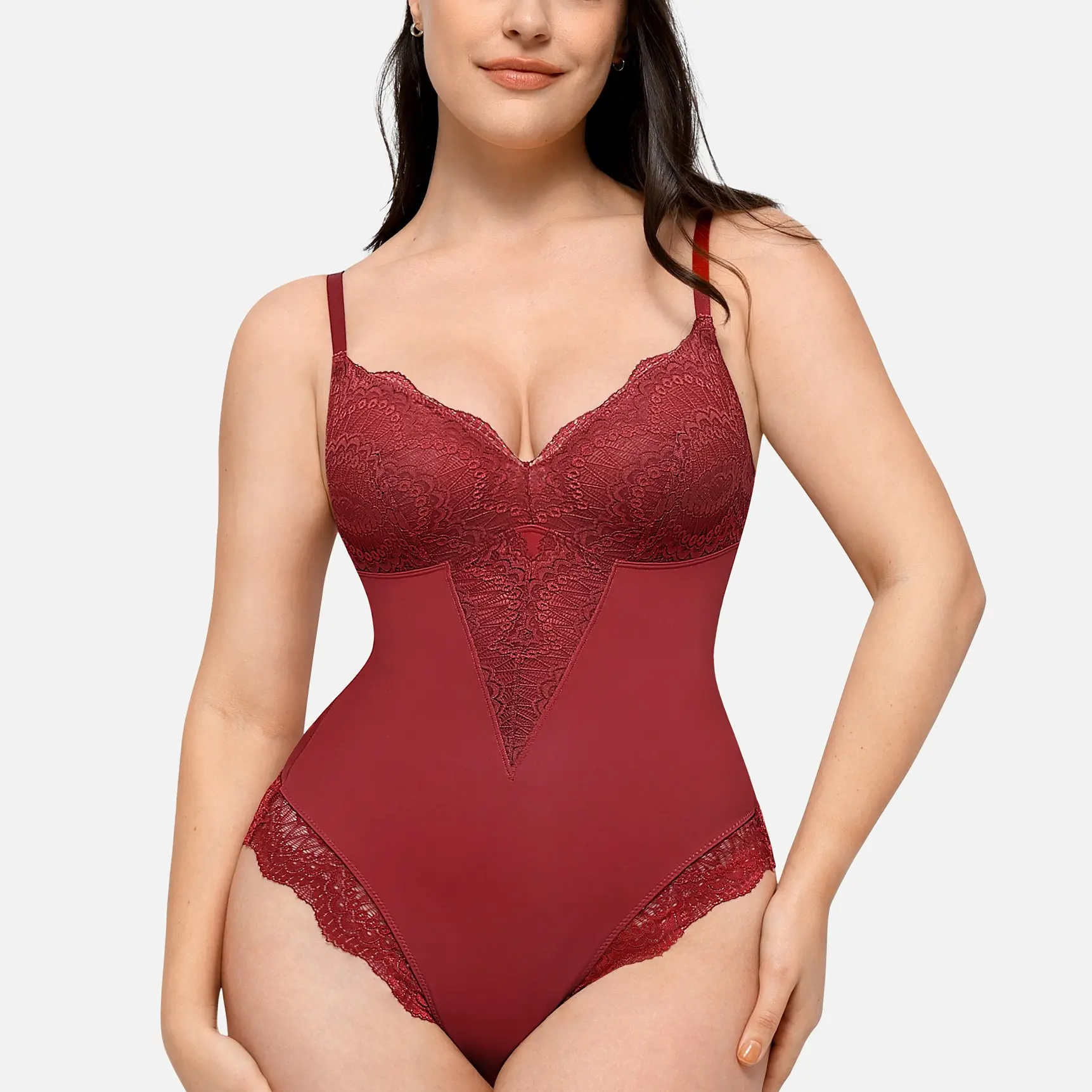 FeelinGirl Valentine's Day Sexy Low-back Ultra-versatile Lace Bodysuit tts Short Comfort Womenswear Sleeveless Nylon  Valentine's Day Gift