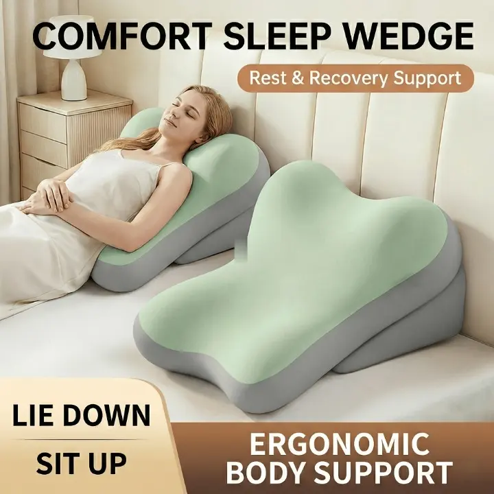 Ergonomic Bed Wedge Pillow, Multi-Position Reading & Lounging Backrest Cushion for Sitting Up in Bed, Perfect Prone Sleep Pillow for Phone Reading, Elevated Leg Pillow, Washable Cover
