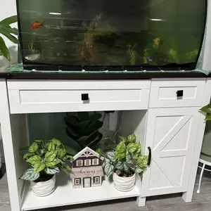 Kepptory 40 Gallon Fish Tank Stand with Power Outlets Farmhouse Decorative Aquarium Stand Furniture Adjustable Shelves Storage Drawer 30-40 Gallon Reptile Turtle Tank Stand