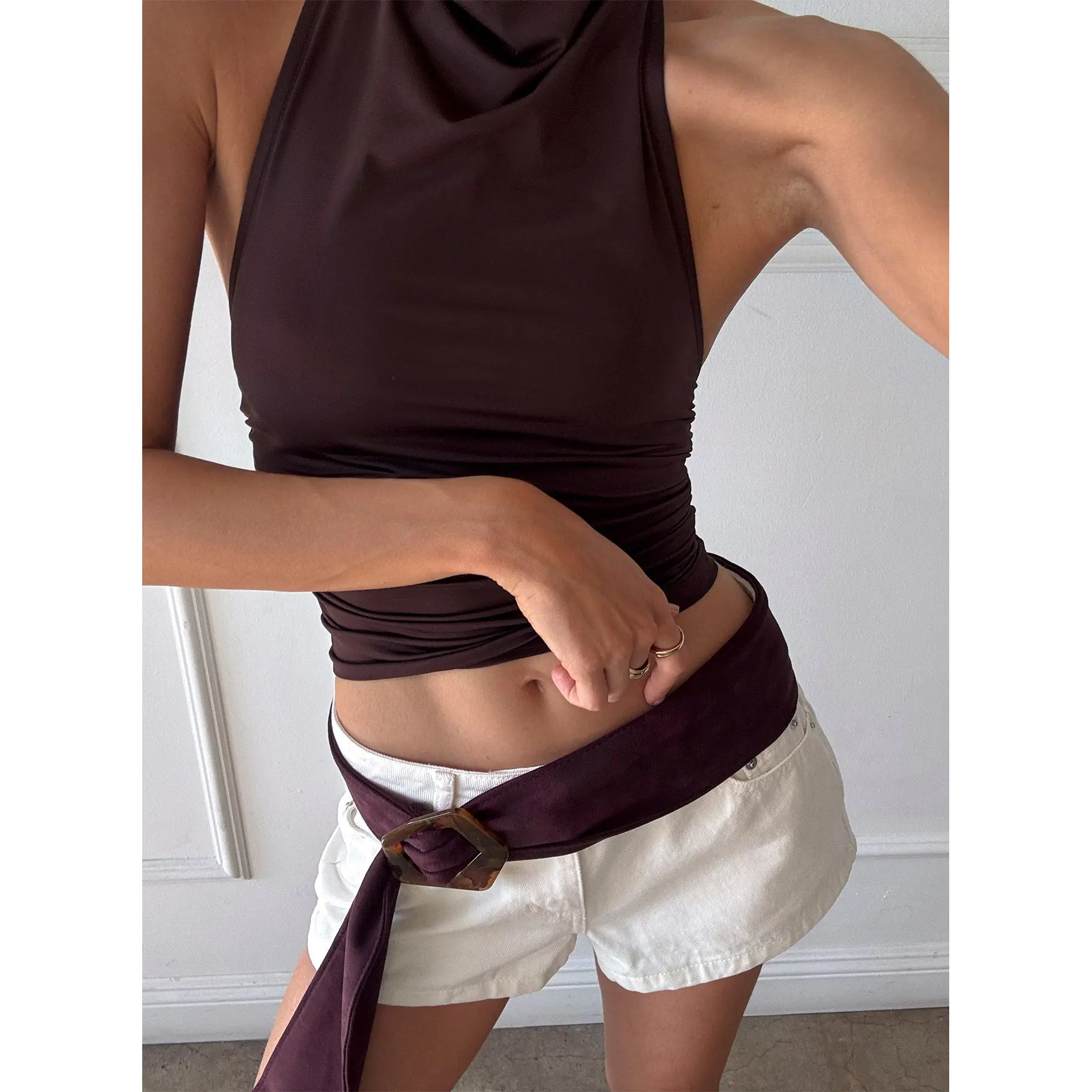 Wrylie Faux Suede Belt Plum