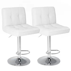 Bar Stools Set of 2, Counter Height Barstools,Square Seat Cushion Barstool with Back, Height Adjustable PU Leather Swivel Barstool ,White Furniture Dining Chairs