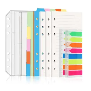 A6 Loose Leaf Paper Set, 135 Lined Sheets, 3 Dividers, 10 Tabs, 160 Fluorescent Stickers, Ideal for Personal Planners and Journals