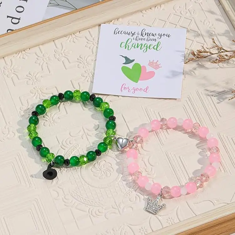 Wicked BFF Matching Friendship Bracelets | Elphaba Galinda Witch Hat Crown Charms, Y2K Aesthetic Musical Fan Jewelry, Adorable Valentine’s Day Gift Accessories summer vacation