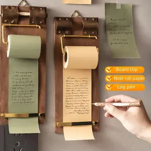 Vintage Sticky Note Holder Board, Hanging Roll Paper Notes, Includes 1 Roll of Notes and 1 Wooden Pen, Non-Stick Wood Board Notebook, Office Stationery Supplies, Office Desk Accessories