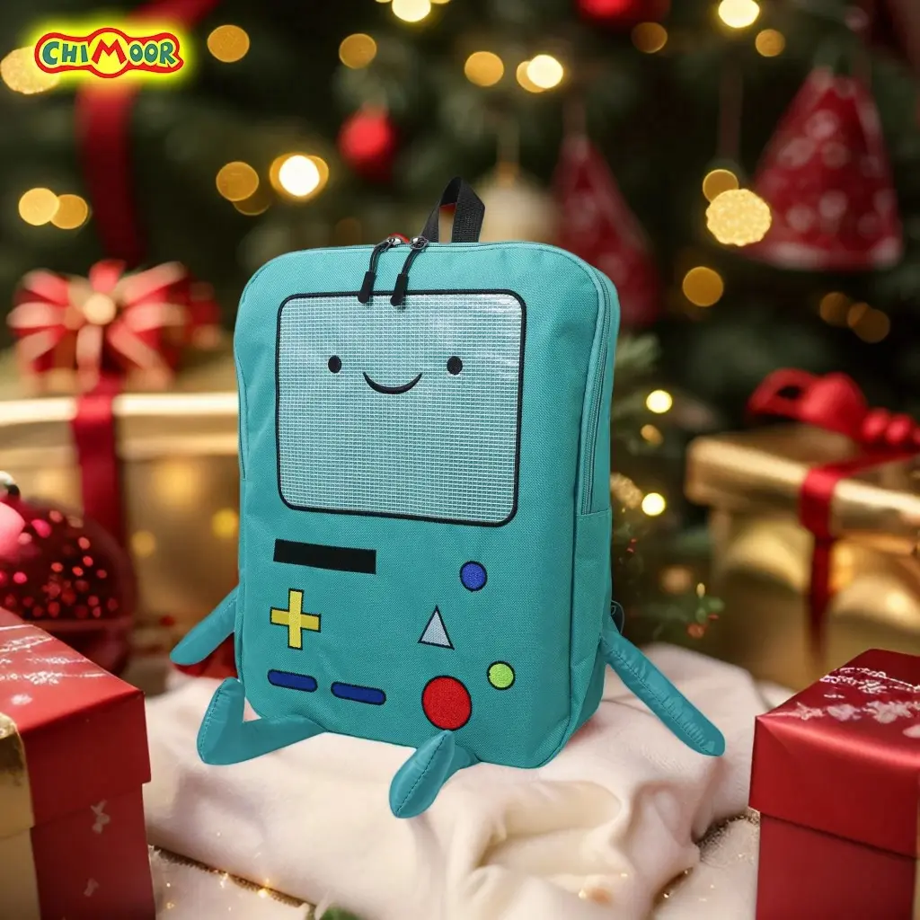 Cartoon Robot Travel Laptop Cute Backpack Blue PU Robot Animal Finn Jake Adventure Trip Backpack Water Resistant College Bag