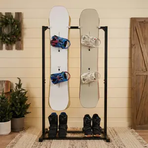 Freestanding Snowboard Storage Rack - 4 Board Display Stand | Heavy-Duty Steel Frame with Soft Nylon Protection | No Wall Damage, No Drilling | Holds Snowboards, Skis, Wakeboards | Drip-Dry Design Prevents Rust | Perfect for Couples, Families & Apartments