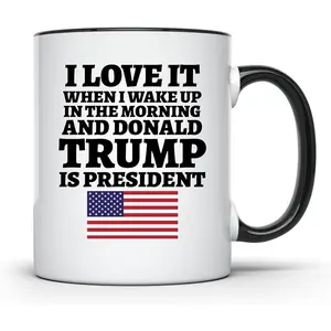 Wake Up to Mornings with Donald Trump President 2024 Customizable Dishwasher and Microwave Safe 11oz or 15oz Mug