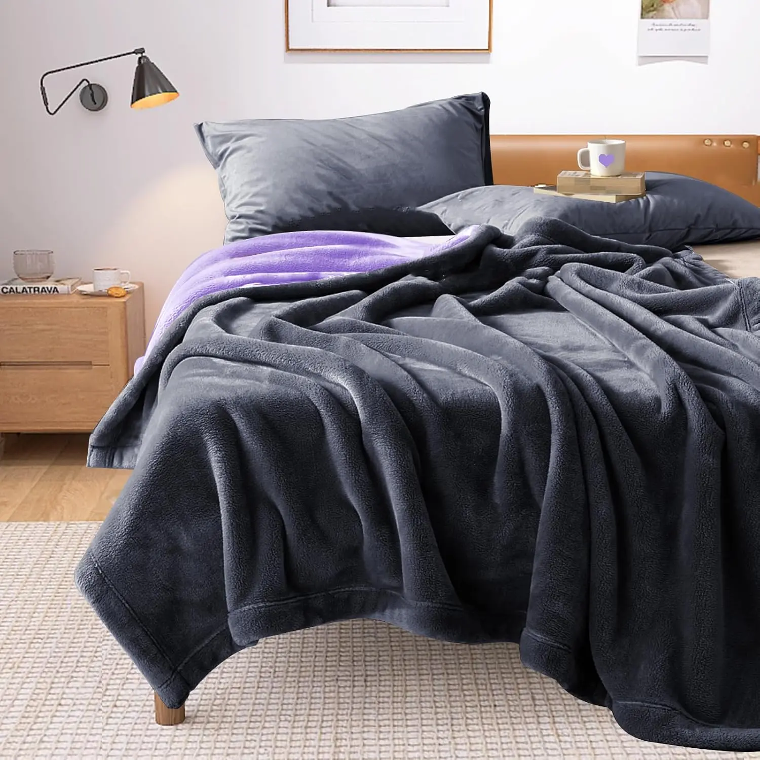 Waterproof Reversible Blanket for Bed King Size, 90"x80", Stain Proof Leakproof Bed Cover, Washable, Reusable, Protects Beds & Furniture from Spills, Stains & Splashes (Grey/Violet) | Large QueenSize Water Proof Reversible Intimacy blanket Bed Cover