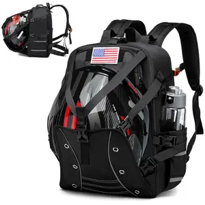 Motorcycle Backpack Helmet Bags Large Capacity Waterproof USA Flag Accessory Cycling Bag for Men with 2 Layers Pockets & Reflective Stripe